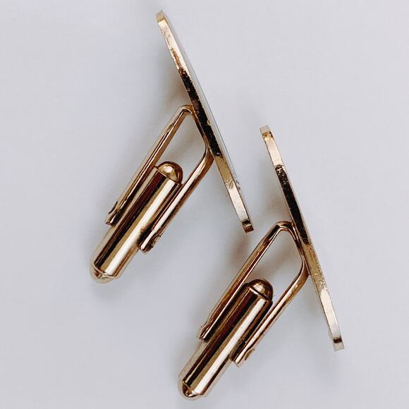 VTG Mid Century Black Cufflinks Tie Bar Chain 3-Piece Set Skyscraper Gold Tone - Picture 15 of 16